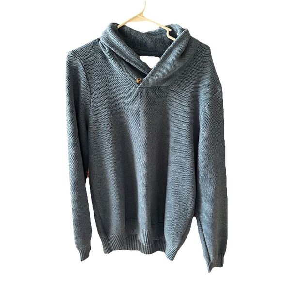 Joseph Abboud Blue Fisherman's Cowl Neck Sweater L Mens Elbow Patches - Picture 1 of 10